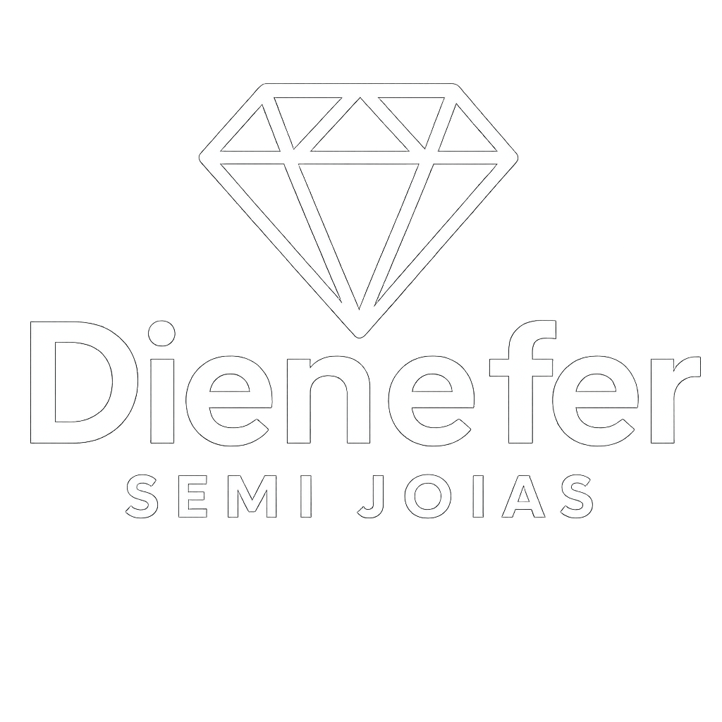 Logotipo da marca Dienefer Semi Joias com ícone de diamante, representando elegância e sofisticação.